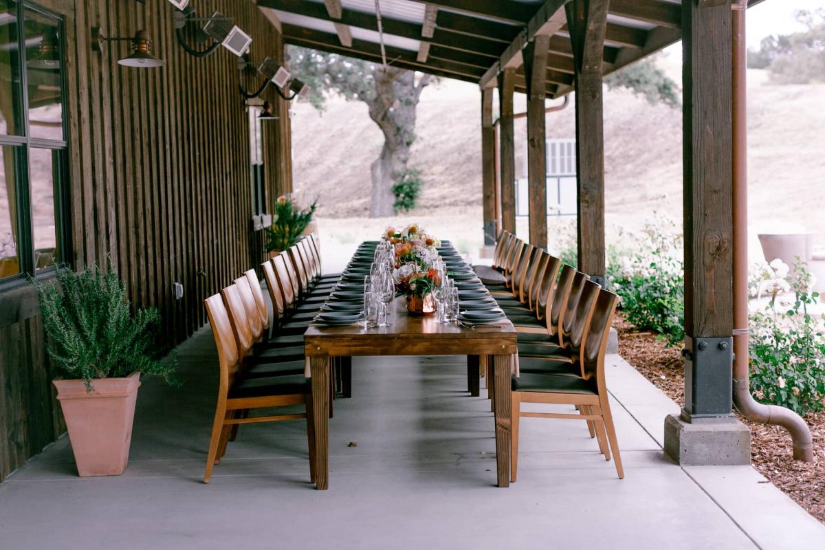 Long Reception Table on Veranda for Mika & James's Wedding